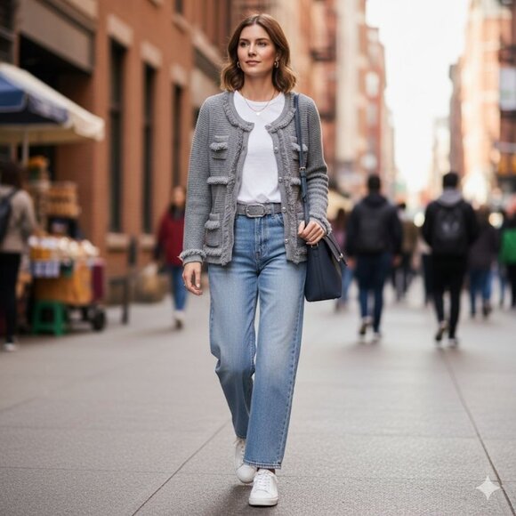 INC International Concepts Gray Silver Speckles Fringe Trim Knit Cardigan XL - Picture 9 of 12